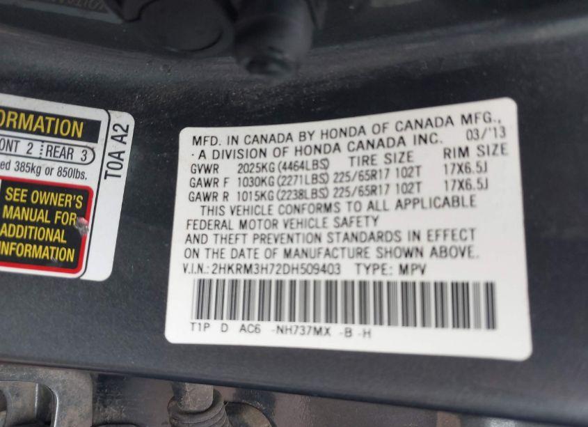 Photo 9 of 2013 Honda Cr-v EX-L (VIN 2HKRM3H72DH509403)