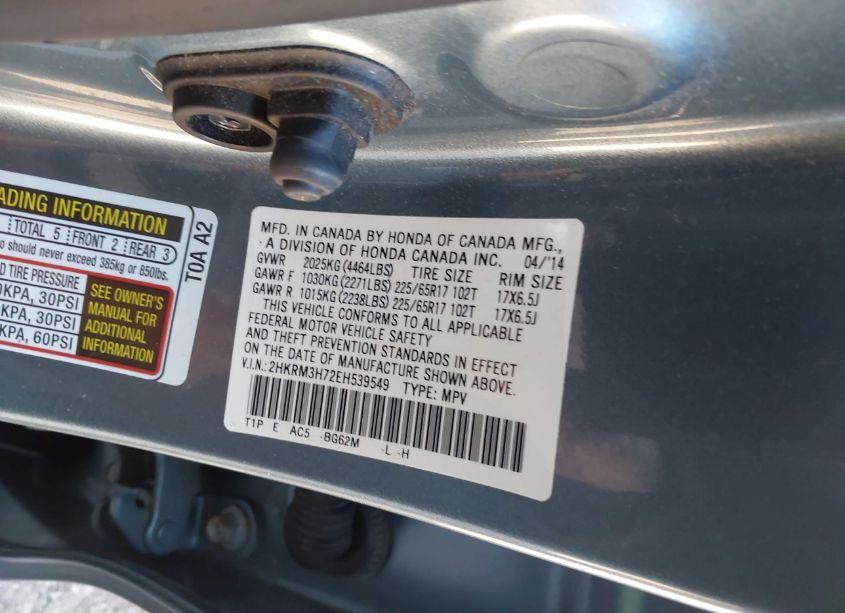 Photo 9 of 2014 Honda Cr-v EX-L (VIN 2HKRM3H72EH539549)