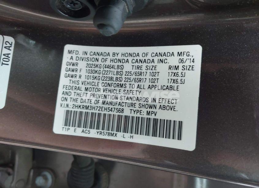 Photo 9 of 2014 Honda Cr-v EX-L (VIN 2HKRM3H72EH547568)