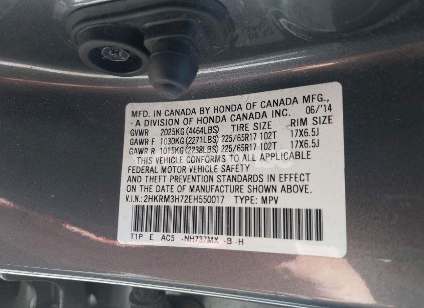 Photo 9 of 2014 Honda Cr-v EX-L (VIN 2HKRM3H72EH550017)