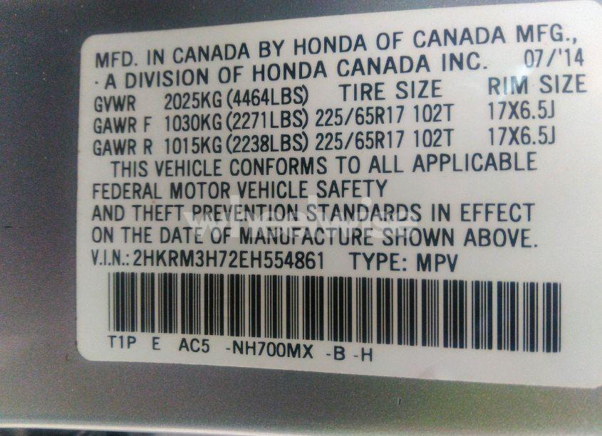 Photo 9 of 2014 Honda Cr-v EX-L (VIN 2HKRM3H72EH554861)