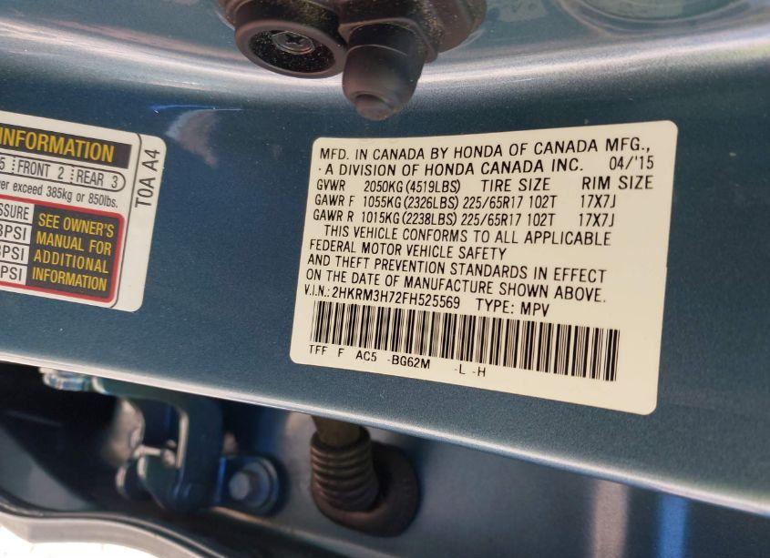 Photo 9 of 2015 Honda Cr-v EX-L (VIN 2HKRM3H72FH525569)