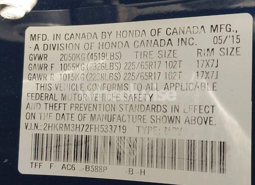 Photo 9 of 2015 Honda Cr-v EX-L (VIN 2HKRM3H72FH533719)