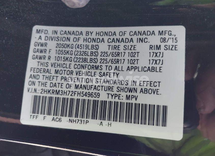 Photo 9 of 2015 Honda Cr-v EX-L (VIN 2HKRM3H72FH549659)