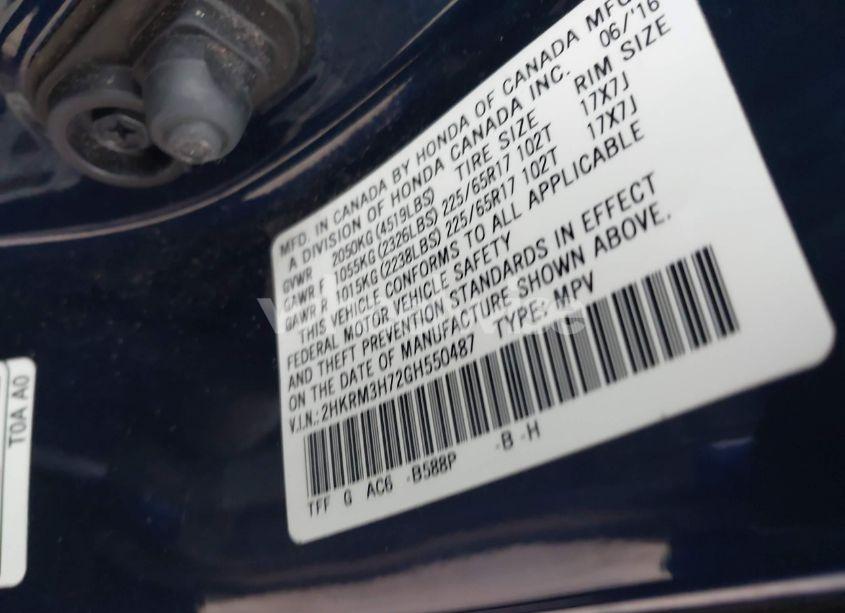 Photo 9 of 2016 Honda Cr-v EX-L (VIN 2HKRM3H72GH550487)