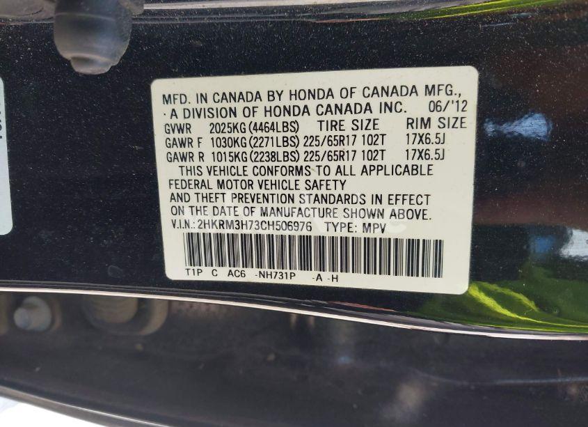 Photo 9 of 2012 Honda Cr-v EX-L (VIN 2HKRM3H73CH506976)