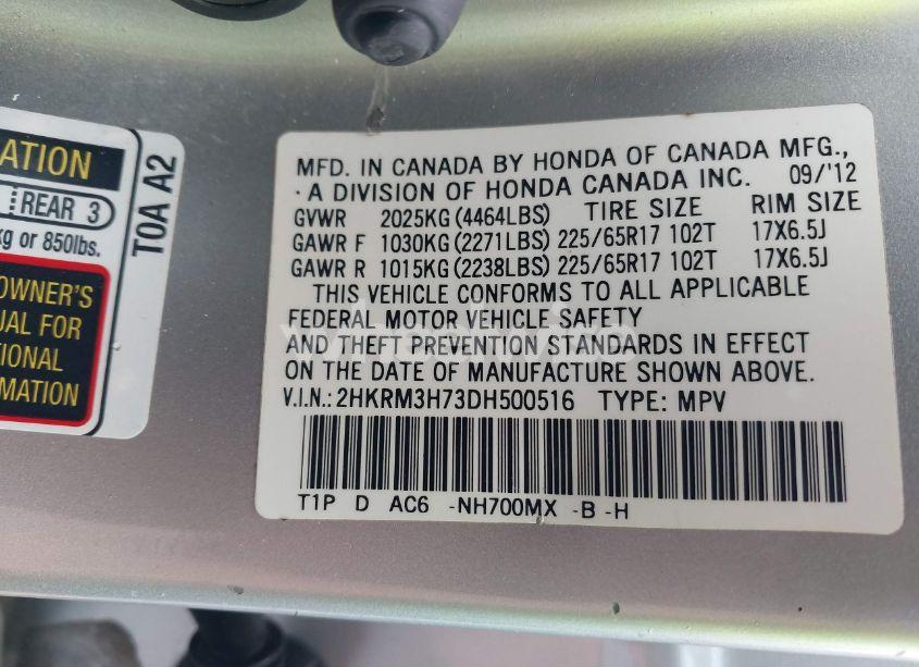 Photo 9 of 2013 Honda Cr-v EX-L (VIN 2HKRM3H73DH500516)