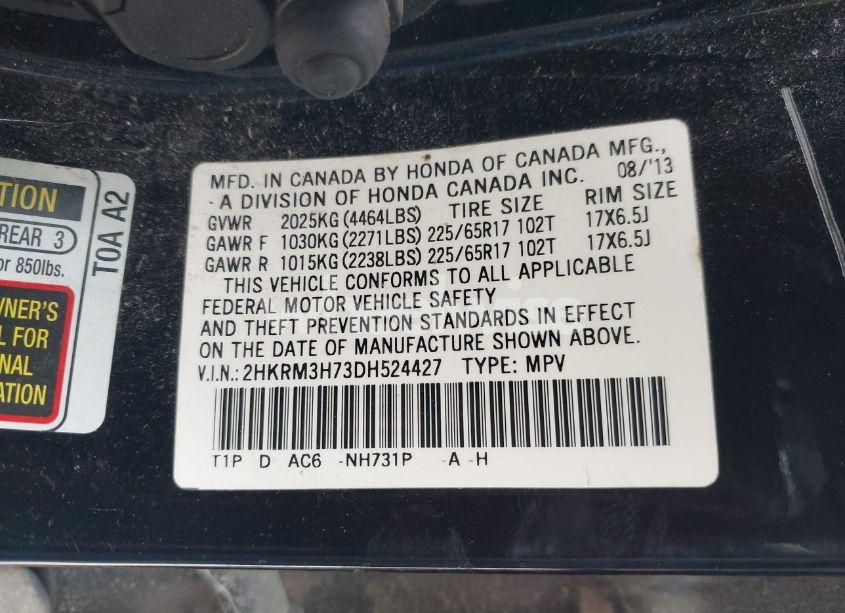 Photo 9 of 2013 Honda Cr-v EX-L (VIN 2HKRM3H73DH524427)