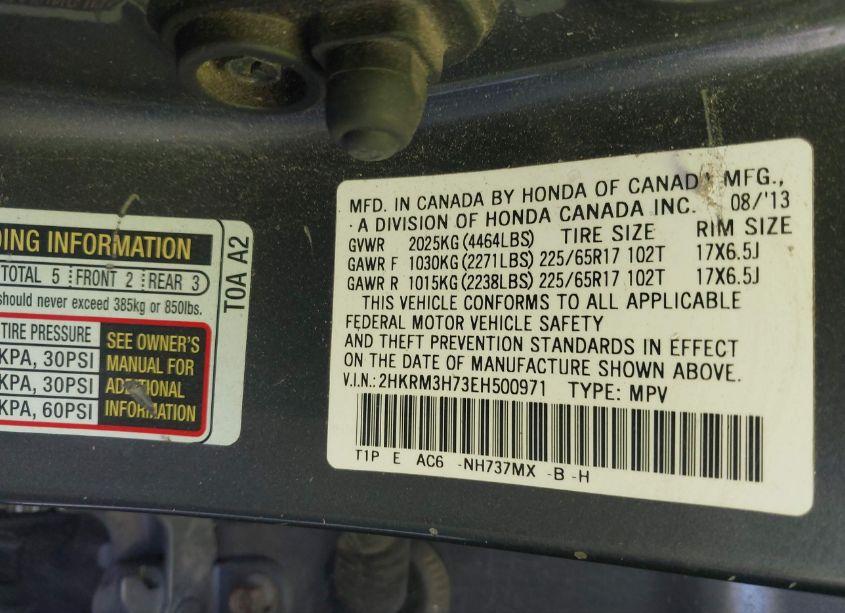 Photo 9 of 2014 Honda Cr-v EX-L (VIN 2HKRM3H73EH500971)