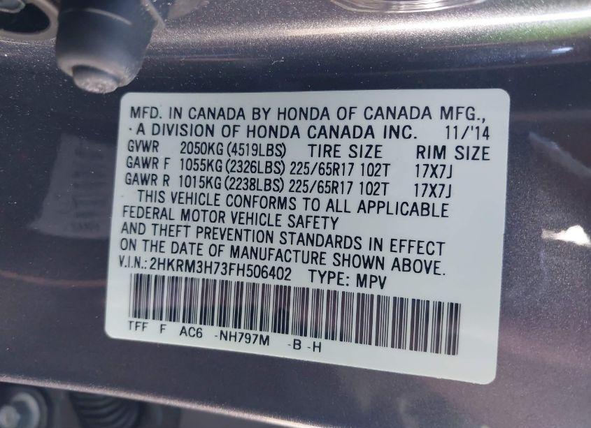 Photo 9 of 2015 Honda Cr-v EX-L (VIN 2HKRM3H73FH506402)