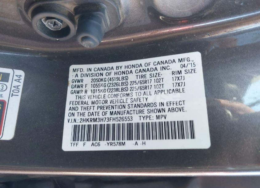 Photo 9 of 2015 Honda Cr-v EX-L (VIN 2HKRM3H73FH526553)