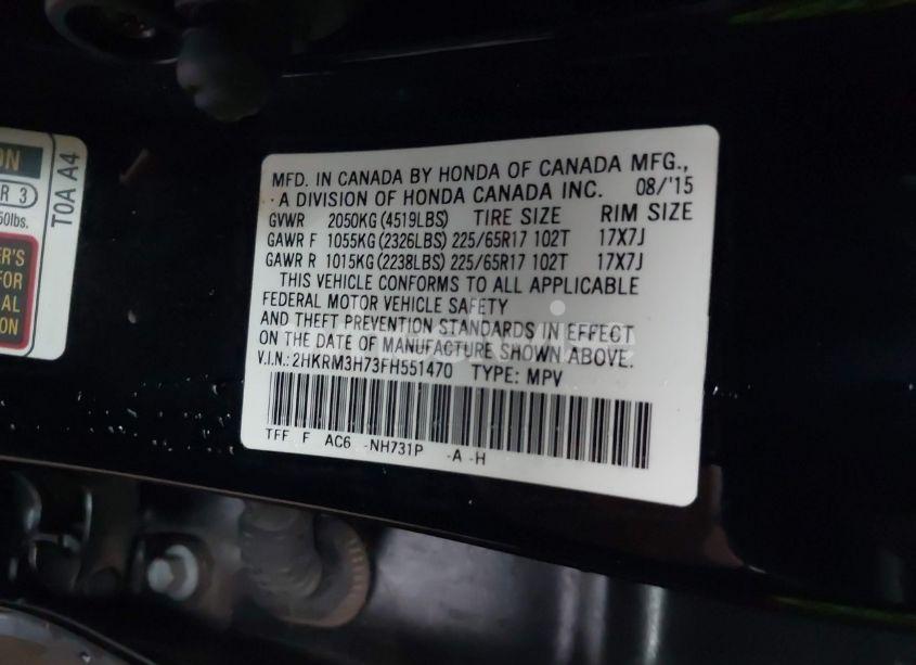 Photo 9 of 2015 Honda Cr-v EX-L (VIN 2HKRM3H73FH551470)