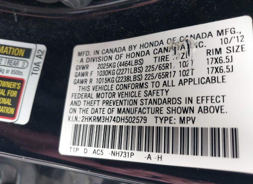 Photo 9 of 2013 Honda Cr-v EX-L (VIN 2HKRM3H74DH502579)