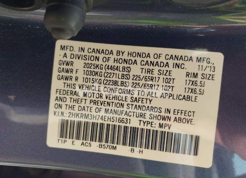 Photo 9 of 2014 Honda Cr-v EX-L (VIN 2HKRM3H74EH516631)