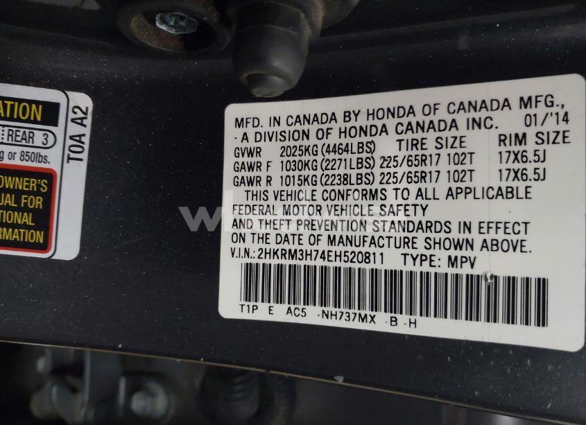 Photo 9 of 2014 Honda Cr-v EX-L (VIN 2HKRM3H74EH520811)