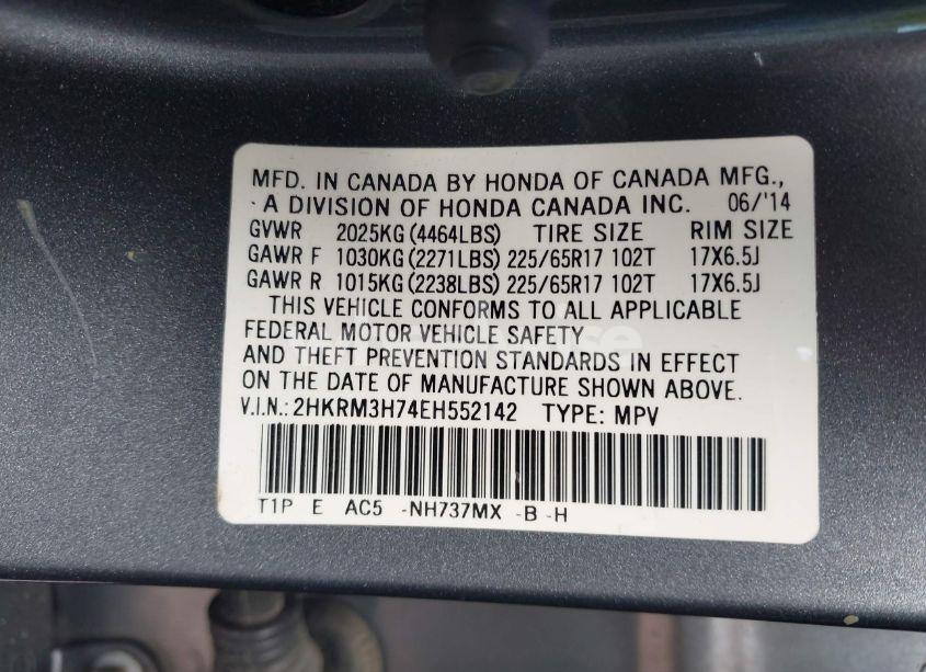 Photo 9 of 2014 Honda Cr-v EX-L (VIN 2HKRM3H74EH552142)