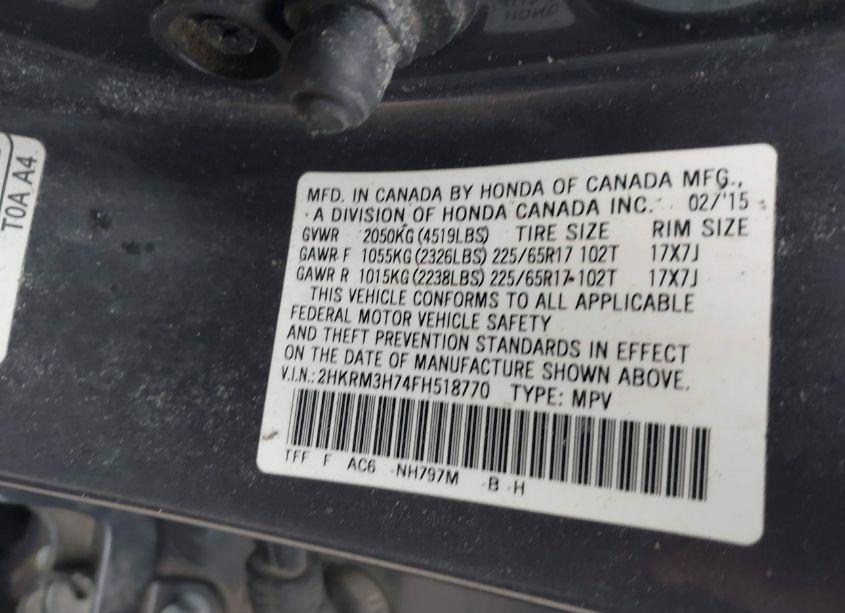 Photo 9 of 2015 Honda Cr-v EX-L (VIN 2HKRM3H74FH518770)