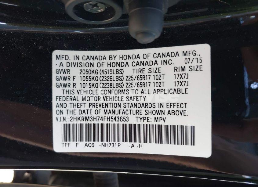 Photo 9 of 2015 Honda Cr-v EX-L (VIN 2HKRM3H74FH543653)