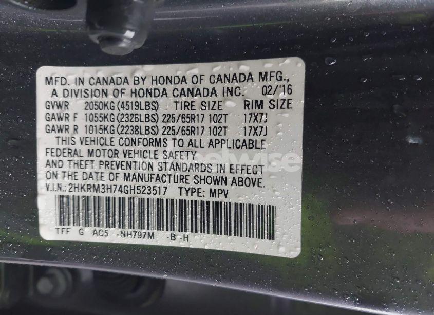 Photo 9 of 2016 Honda Cr-v EX-L (VIN 2HKRM3H74GH523517)