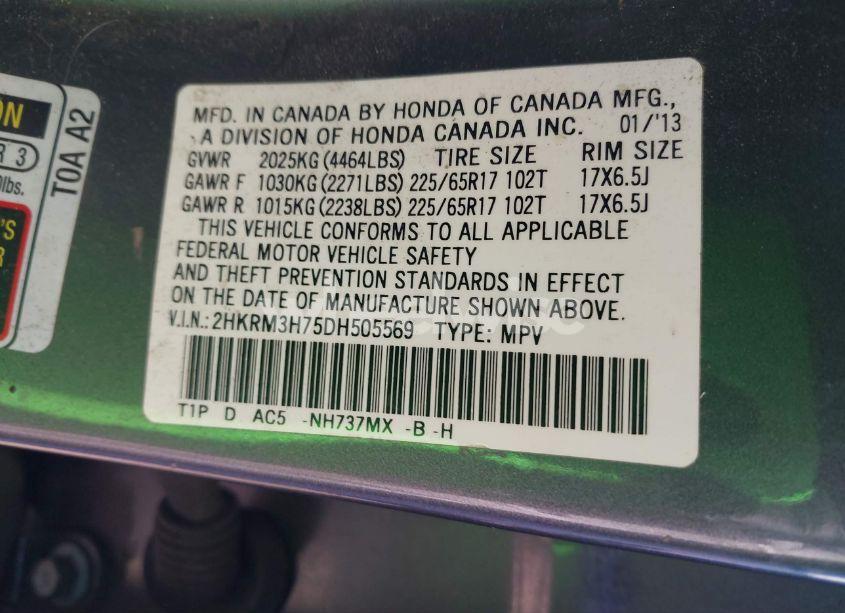 Photo 9 of 2013 Honda Cr-v EX-L (VIN 2HKRM3H75DH505569)