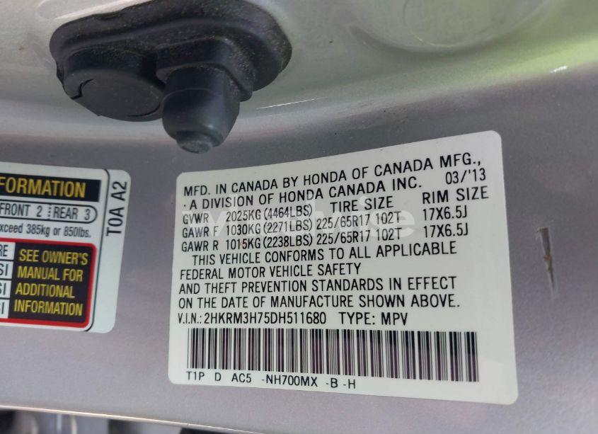 Photo 9 of 2013 Honda Cr-v EX-L (VIN 2HKRM3H75DH511680)