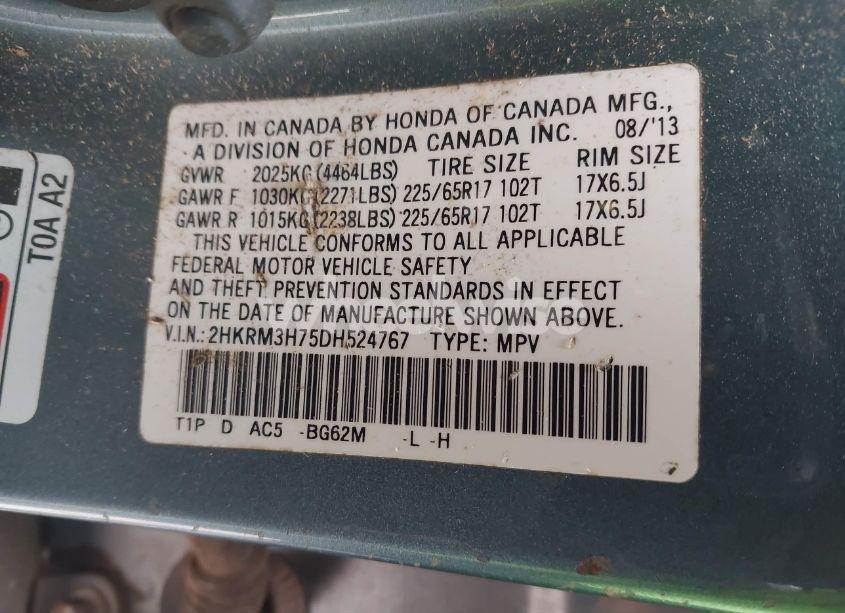 Photo 12 of 2013 Honda Cr-v EX-L (VIN 2HKRM3H75DH524767)