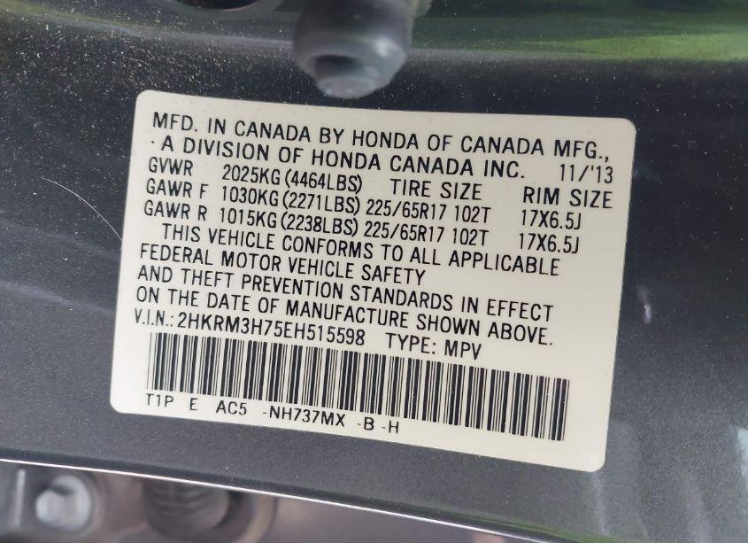 Photo 9 of 2014 Honda Cr-v EX-L (VIN 2HKRM3H75EH515598)