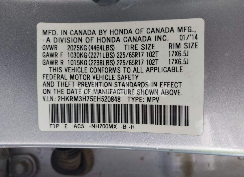 Photo 9 of 2014 Honda Cr-v EX-L (VIN 2HKRM3H75EH520848)