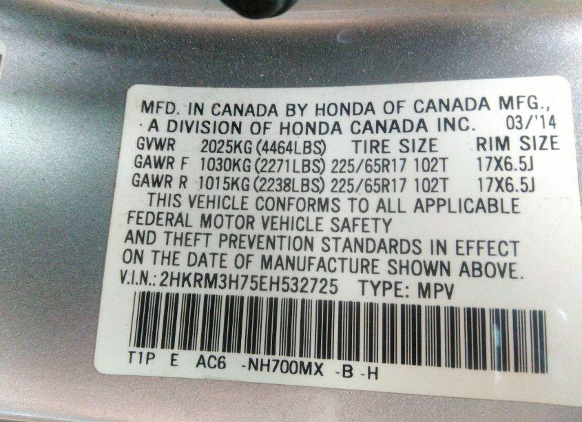 Photo 9 of 2014 Honda Cr-v EX-L (VIN 2HKRM3H75EH532725)