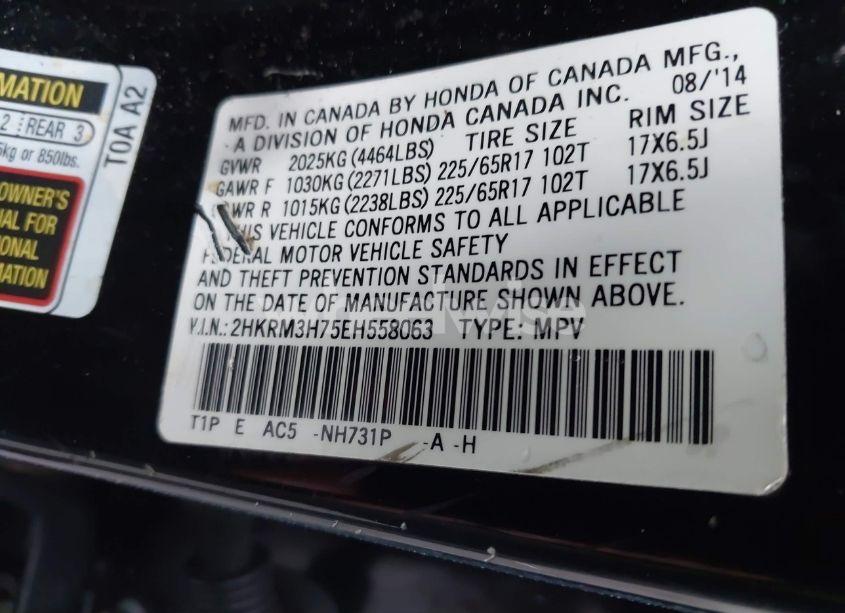 Photo 9 of 2014 Honda Cr-v EXL (VIN 2HKRM3H75EH558063)