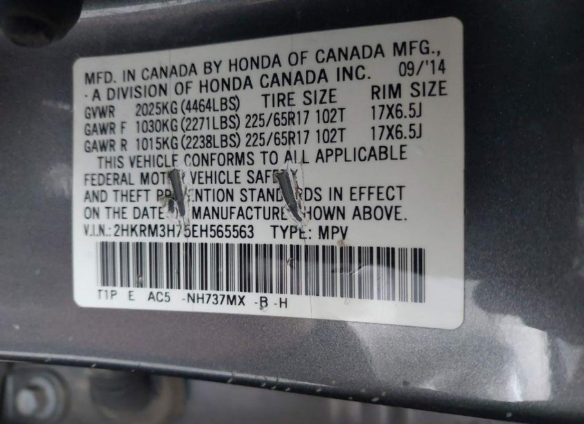 Photo 9 of 2014 Honda Cr-v EX-L (VIN 2HKRM3H75EH565563)