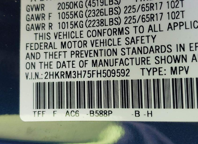 Photo 9 of 2015 Honda Cr-v EX-L (VIN 2HKRM3H75FH509592)