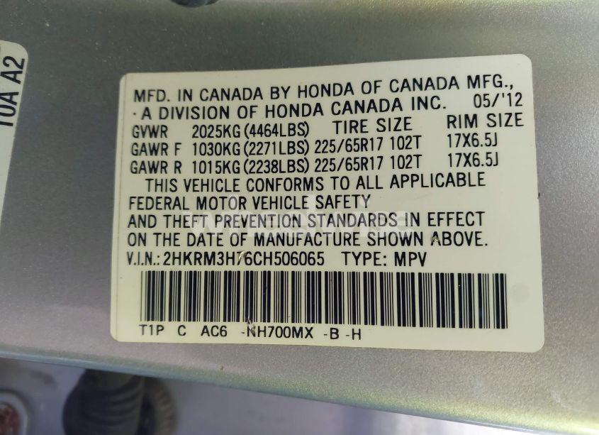 Photo 9 of 2012 Honda Cr-v EX-L (VIN 2HKRM3H76CH506065)