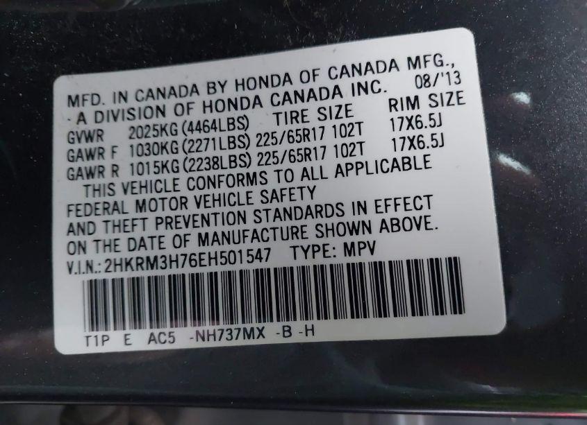 Photo 9 of 2014 Honda Cr-v EX-L (VIN 2HKRM3H76EH501547)