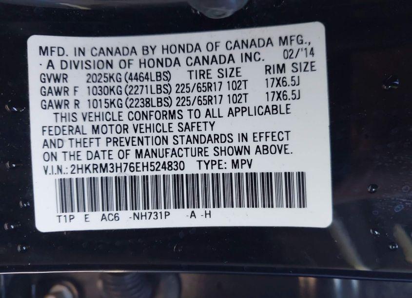 Photo 9 of 2014 Honda Cr-v EX-L (VIN 2HKRM3H76EH524830)