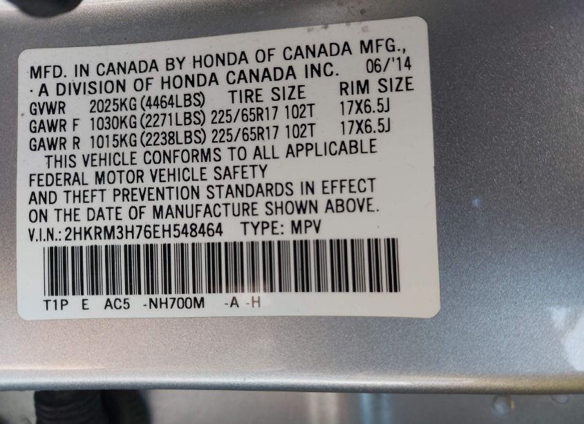 Photo 9 of 2014 Honda Cr-v EX-L (VIN 2HKRM3H76EH548464)