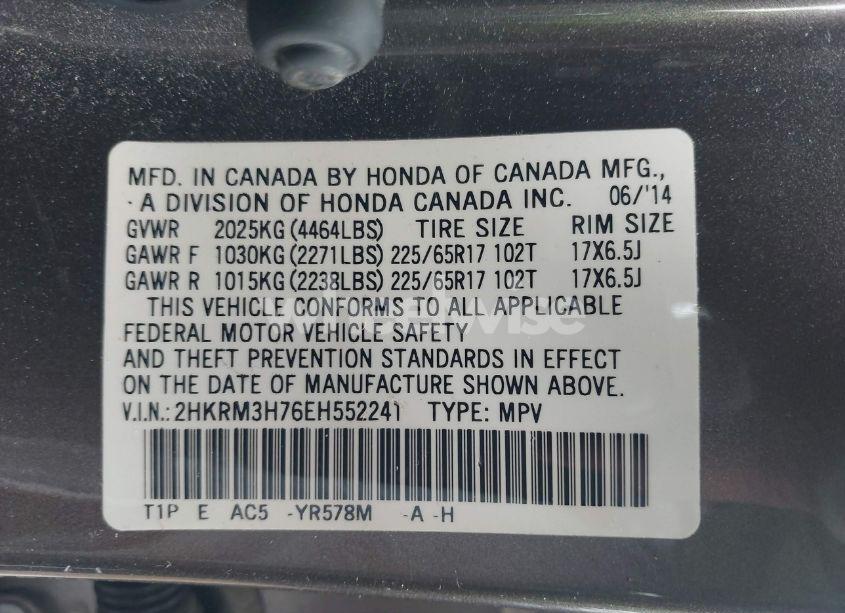 Photo 9 of 2014 Honda Cr-v EX-L (VIN 2HKRM3H76EH552241)