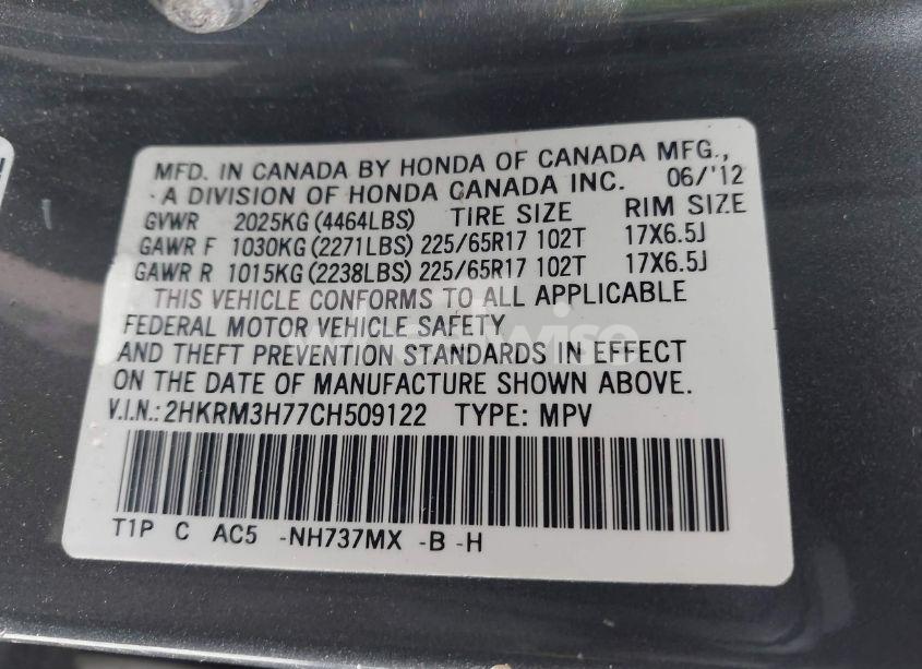 Photo 9 of 2012 Honda Cr-v EX-L (VIN 2HKRM3H77CH509122)