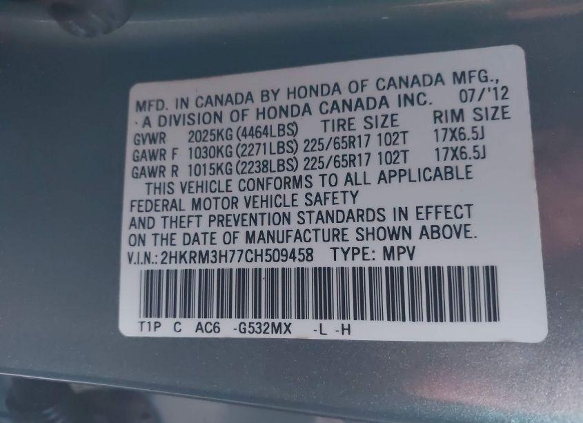 Photo 9 of 2012 Honda Cr-v EX-L (VIN 2HKRM3H77CH509458)