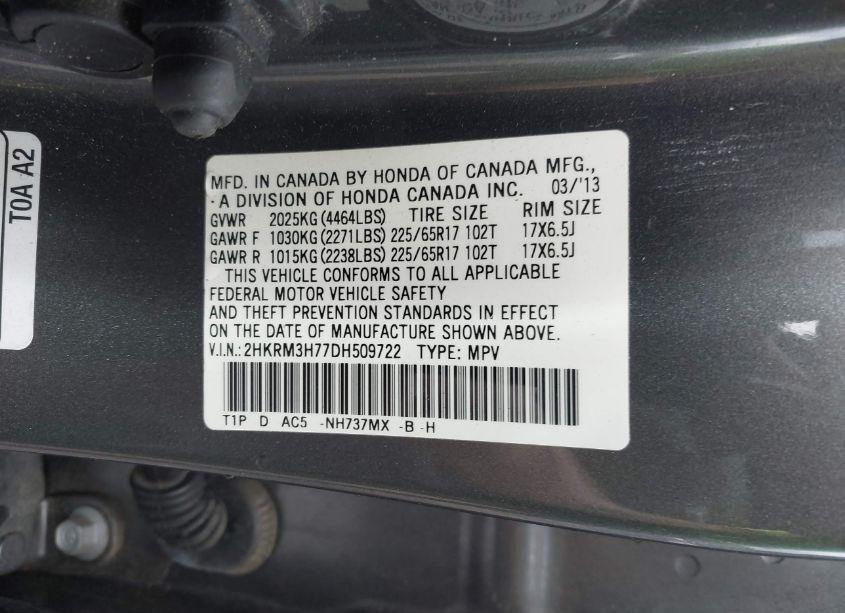 Photo 9 of 2013 Honda Cr-v EX-L (VIN 2HKRM3H77DH509722)