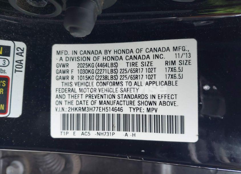 Photo 9 of 2014 Honda Cr-v EX-L (VIN 2HKRM3H77EH514646)