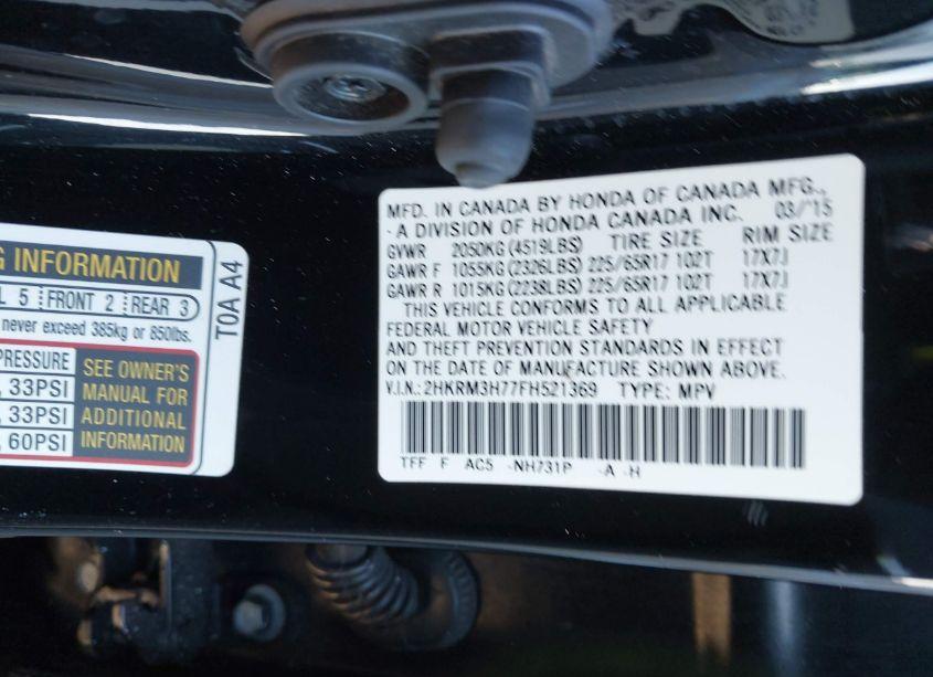 Photo 9 of 2015 Honda Cr-v EX-L (VIN 2HKRM3H77FH521369)