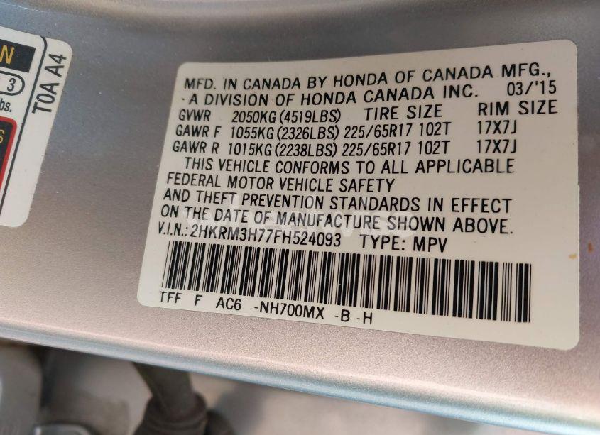 Photo 9 of 2015 Honda Cr-v EX-L (VIN 2HKRM3H77FH524093)