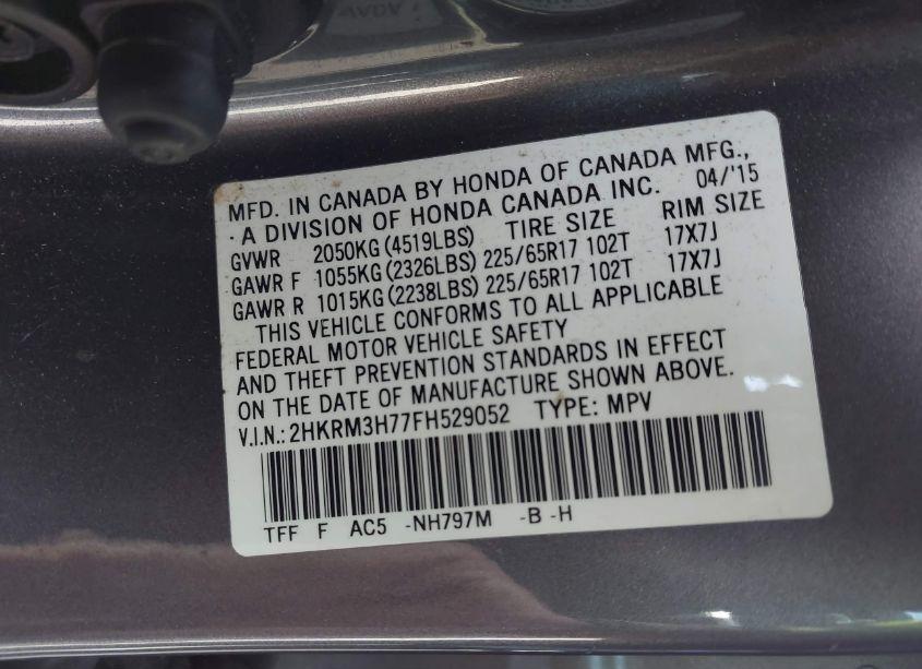 Photo 9 of 2015 Honda Cr-v EX-L (VIN 2HKRM3H77FH529052)