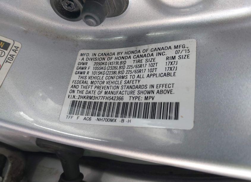 Photo 9 of 2015 Honda Cr-v EX-L (VIN 2HKRM3H77FH542366)