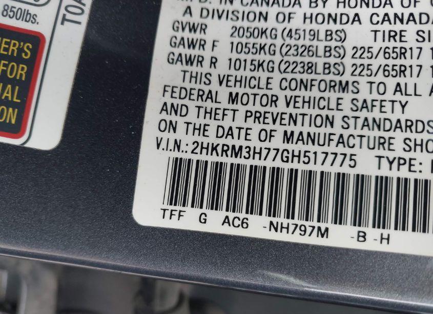 Photo 9 of 2016 Honda Cr-v EX-L (VIN 2HKRM3H77GH517775)