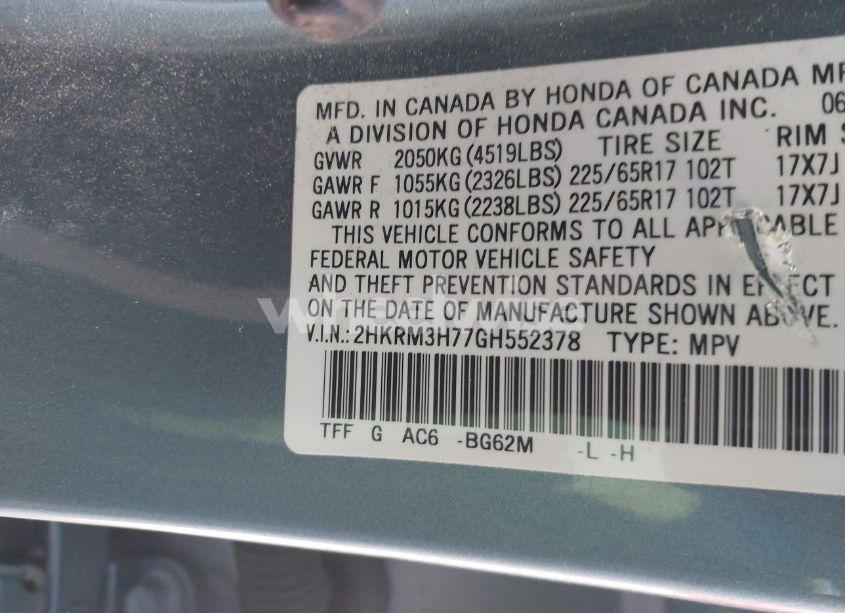 Photo 9 of 2016 Honda Cr-v EX-L (VIN 2HKRM3H77GH552378)