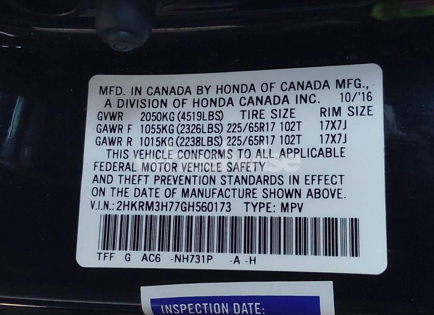 Photo 9 of 2016 Honda Cr-v EX-L (VIN 2HKRM3H77GH560173)