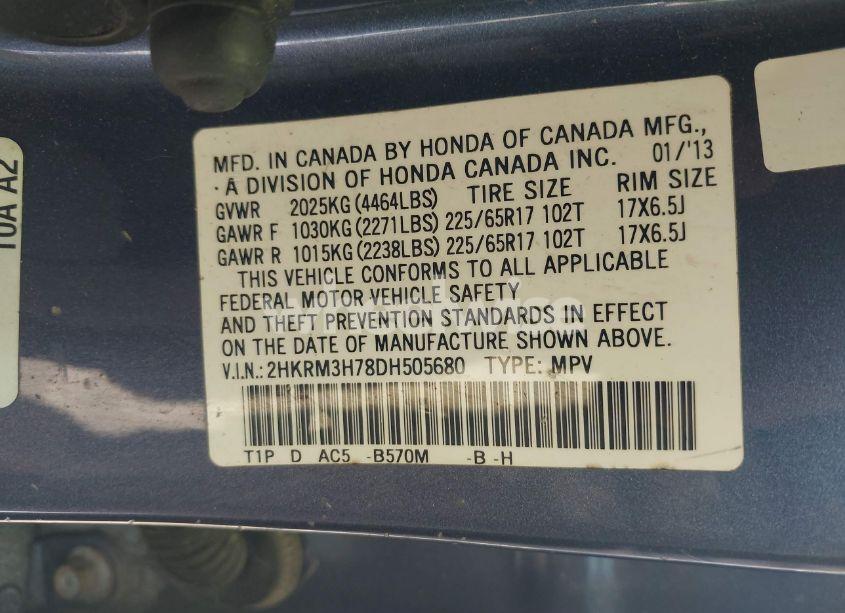 Photo 9 of 2013 Honda Cr-v EX-L (VIN 2HKRM3H78DH505680)