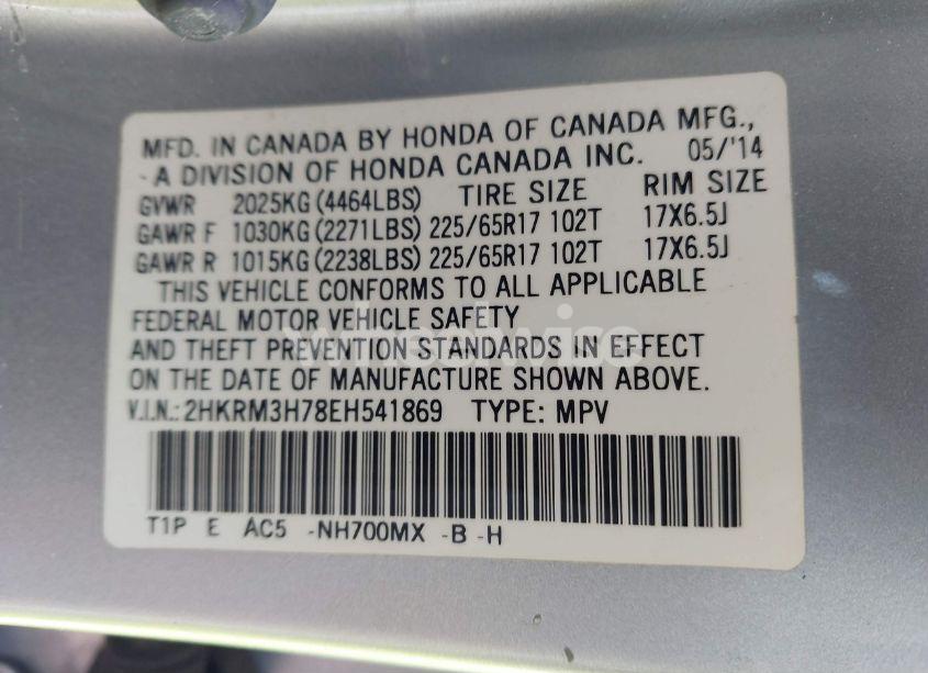 Photo 9 of 2014 Honda Cr-v EX-L (VIN 2HKRM3H78EH541869)